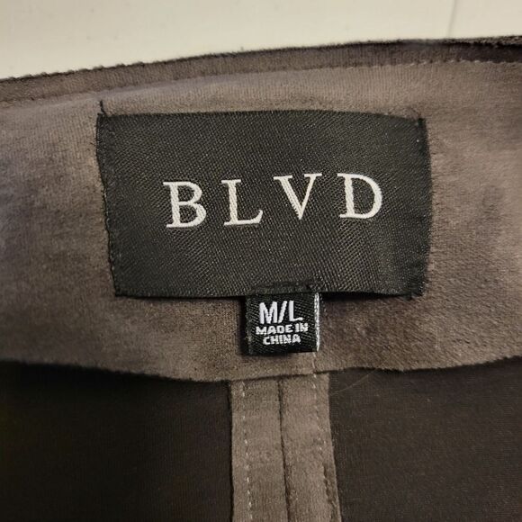 BLVD Dark Gray Poly Sueded Long Line Trench Coat Duster Jacket Snap Closures - Picture 10 of 15